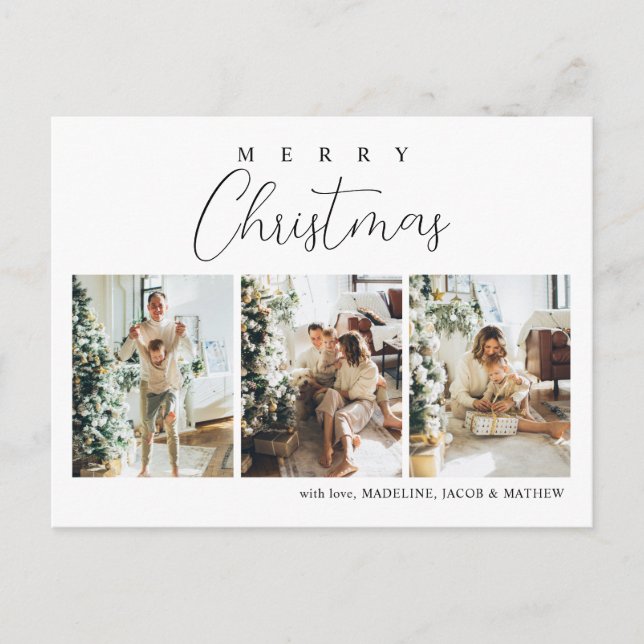 Simple Minimalist Red Photo Collage Christmas Holiday Postcard (Front)