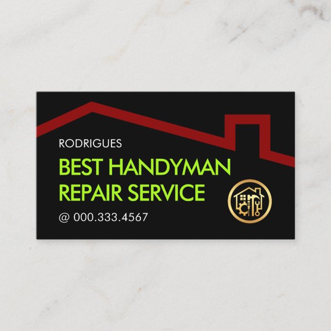 Simple Minimalist Red Roof Handyman Works Business Card (Front)