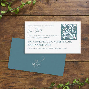 Simple Minimalist Response Via QR Code RSVP Blue Enclosure Card