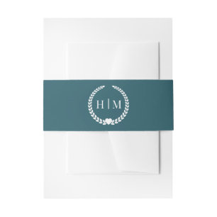 Simple Minimalist Rich Forest Teal Monogram  Invitation Belly Band