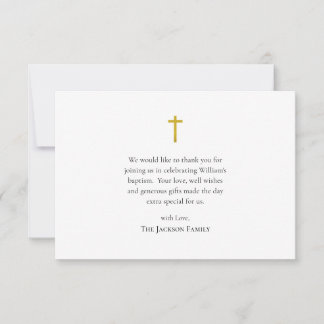 Simple, Minimalist Roman Catholic Baptism Thank You Card