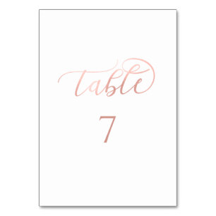 Simple minimalist romantic rose gold calligraphy table number