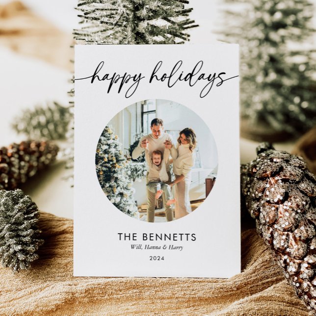 Simple Minimalist Round Photo Happy Holidays Holiday Card (Creator Uploaded)