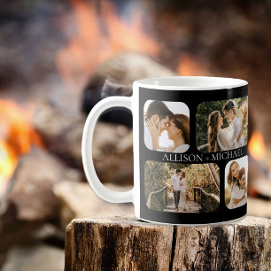 Simple Minimalist Rounded-Edge Photo Couples Names Coffee Mug