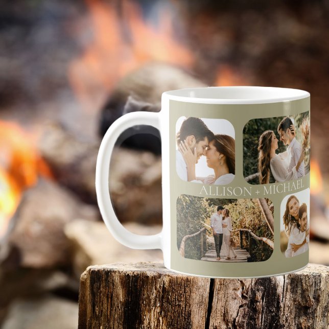 Simple Minimalist Rounded-Edge Photo Couples Names Coffee Mug (Creator Uploaded)