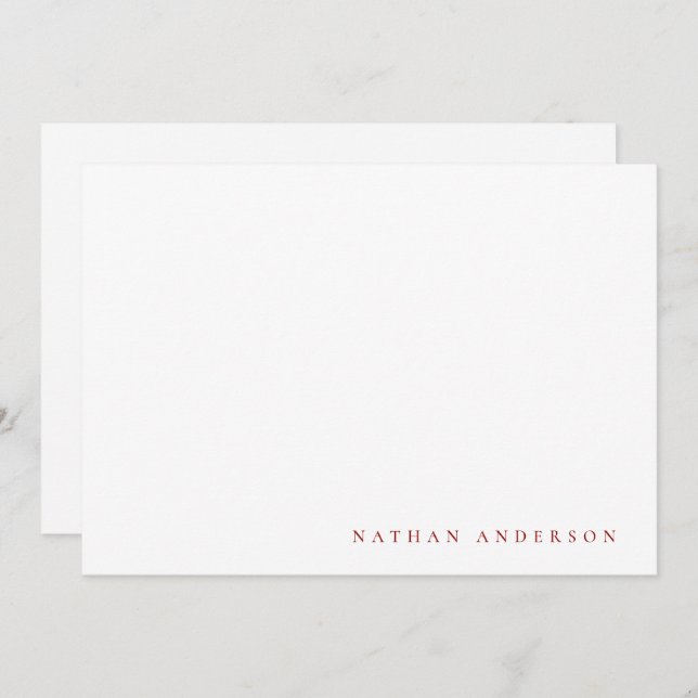 Simple Minimalist Ruby Red Correspondence  Card (Front/Back)