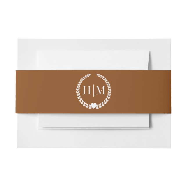 Simple Minimalist Rustic Copper Brown Monogram Invitation Belly Band (Front Example)