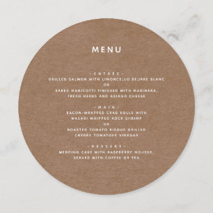Simple Minimalist Rustic Kraft Round Menu
