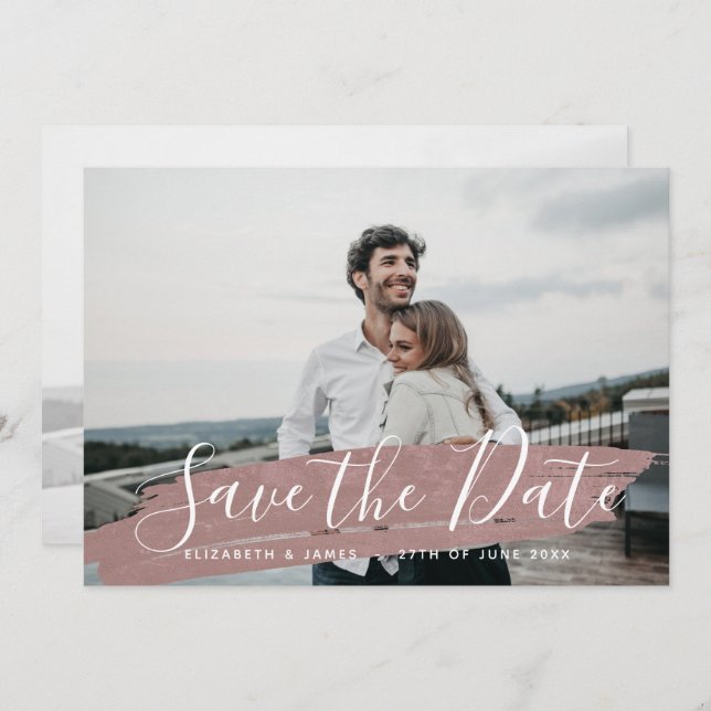 Simple Minimalist Rustic Pink Save The Date (Front/Back)