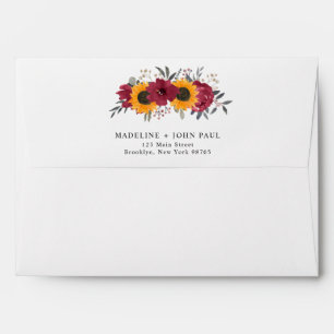 Simple Minimalist Rustic Sunflower Burgundy Envelope
