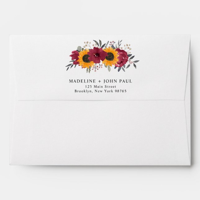 Simple Minimalist Rustic Sunflower Burgundy Envelope (Back (Top Flap))