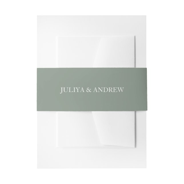 Simple minimalist saga green wedding  invitation belly band (Front Example)