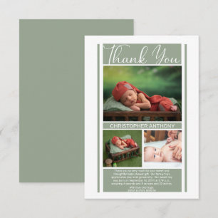 Simple Minimalist Sage Baby Shower Boy Thank You Card