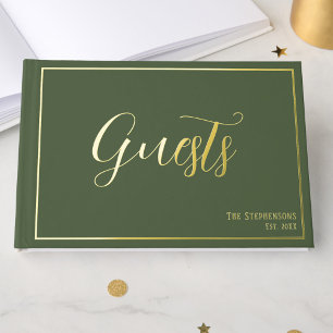 Simple Minimalist Sage Green Formal Gold Guest Book