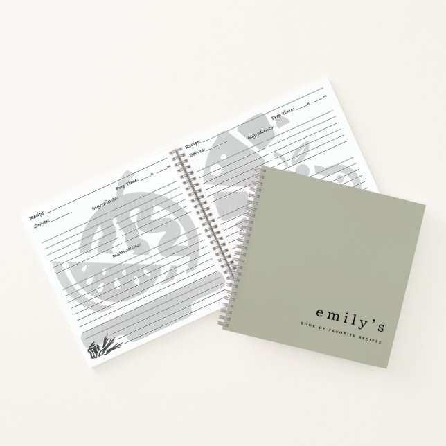 Simple Minimalist Sage Green Name Recipe Notebook (Inside)