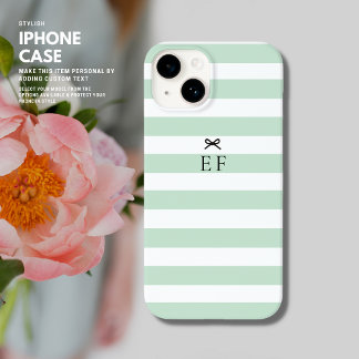 Simple Minimalist Sage Green Stripe Bow Monogram Case-Mate iPhone 14 Case