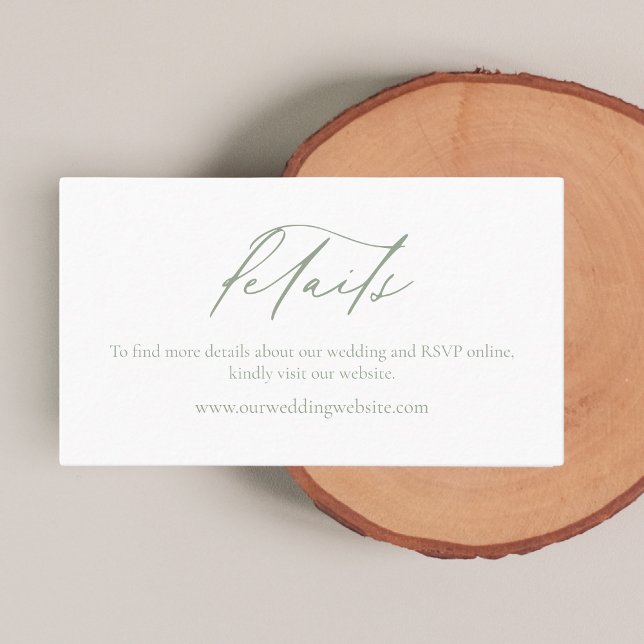 Simple Minimalist Sage Green Wedding Details Business Card (Creator Uploaded)