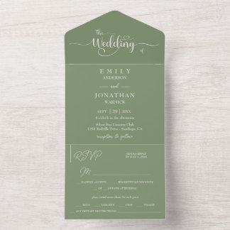 Simple Minimalist Sage Green White Simplistic All In One Invitation