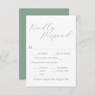 Simple Minimalist Sage Meal Choice Wedding RSVP Ca