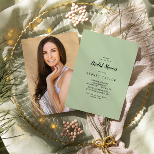 Simple Minimalist Sage Photo Bridal Shower  Invitation