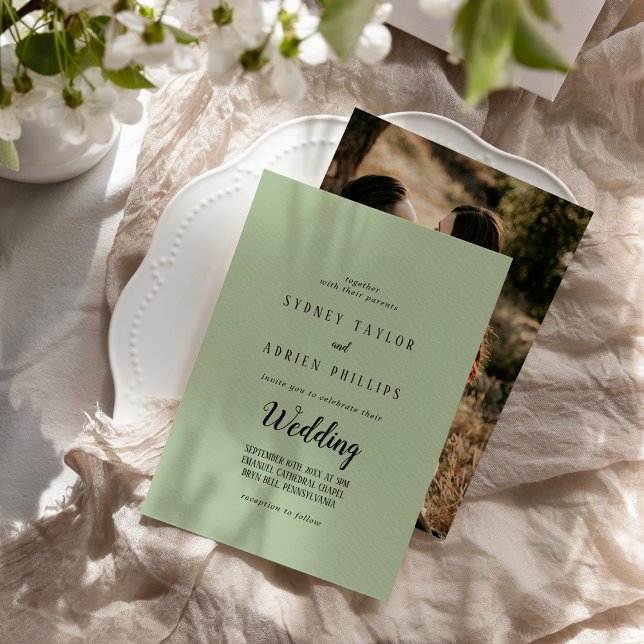 Simple Minimalist|Sage Photo Informal Wedding Invitation (Creator Uploaded)
