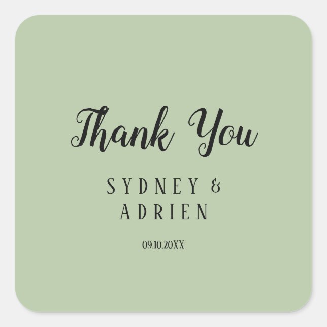 Simple Minimalist|Sage Wedding Thankyou Favour Square Sticker (Front)