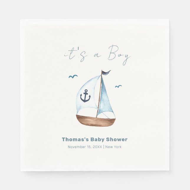 Simple Minimalist Sailboat Anchor Baby Shower  Napkin (Front)