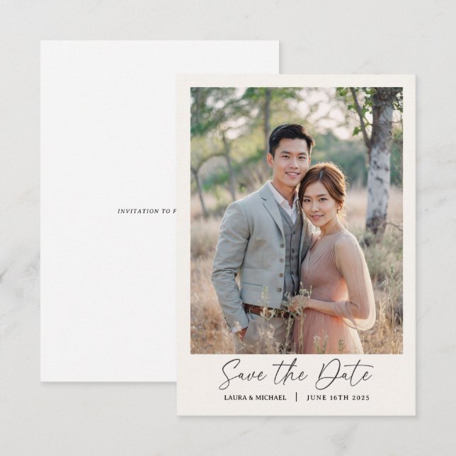 Simple Minimalist Save The Date With Photo  Invitation (Front/Back)