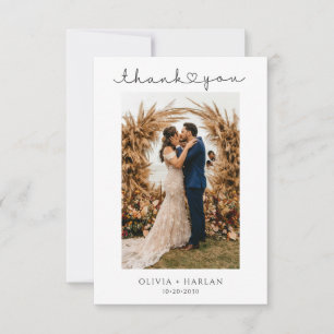 Simple Minimalist Script And Heart Wedding Photos Thank You Card