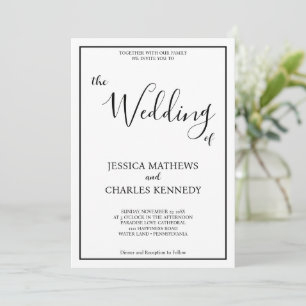 Simple Minimalist Script B&W Custom Photo Wedding Invitation