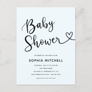 Simple Minimalist Script Heart Baby Shower Postcard