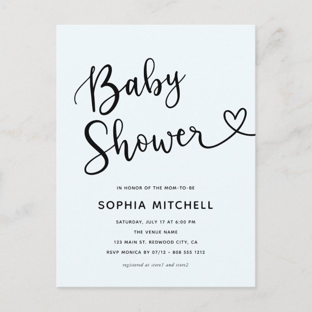 Simple Minimalist Script Heart Baby Shower Postcard (Front)