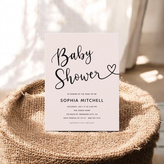 Simple Minimalist Script Heart Baby Shower Postcard (Creator Uploaded)