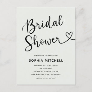 Simple Minimalist Script Heart Bridal Shower Postcard