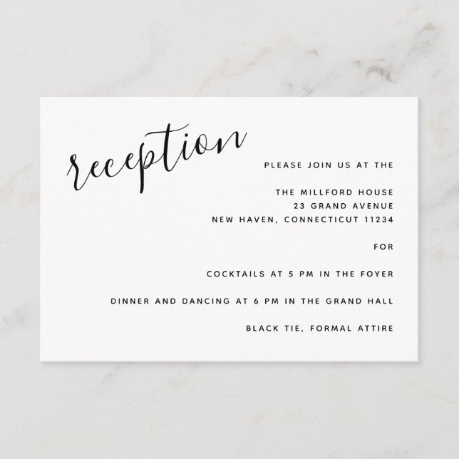 Simple Minimalist Script Modern Wedding Reception Enclosure Card (Front)