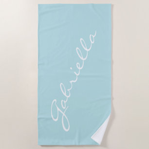 Simple Minimalist Script Name Pastel Aqua Custom Beach Towel