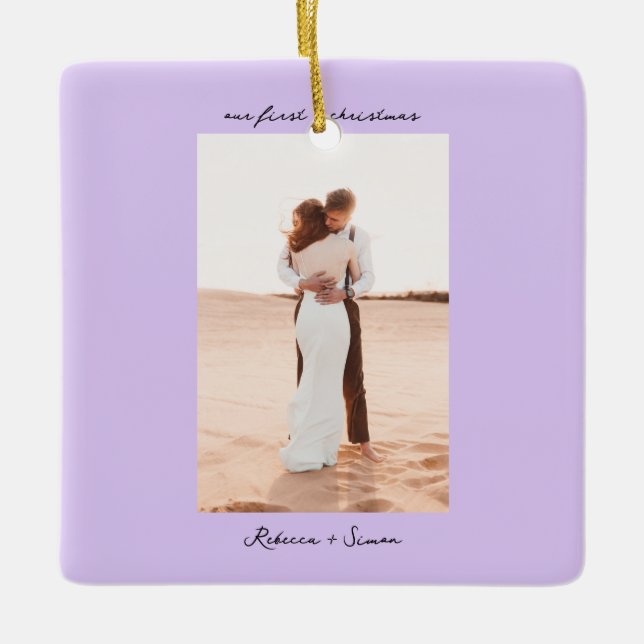 Simple Minimalist Script Photo Ceramic Ornament (Front)