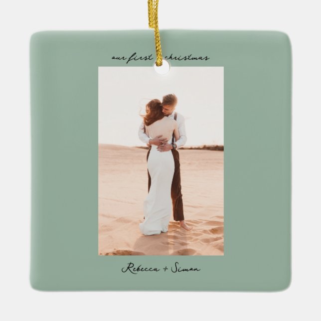 Simple Minimalist Script Photo Ceramic Ornament (Front)