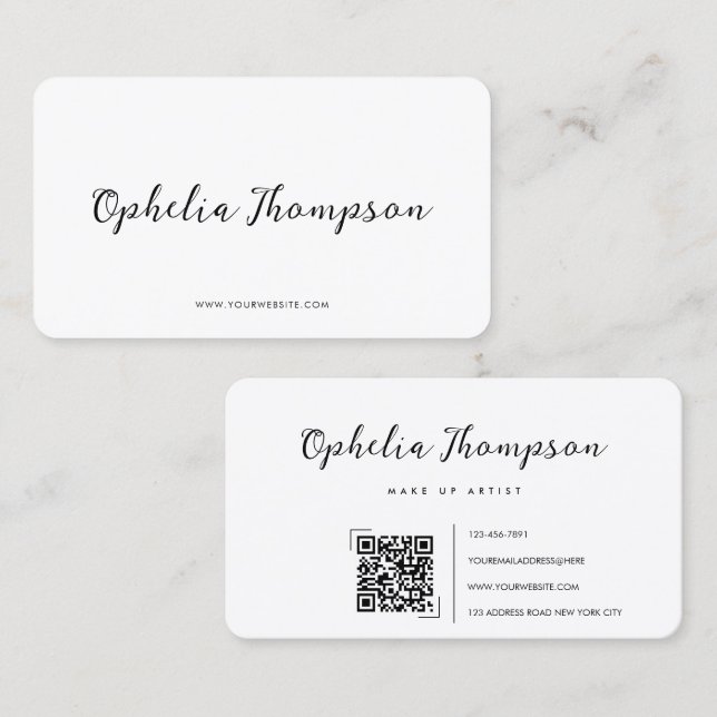 Simple Minimalist Script QR code Business Card (Front/Back)