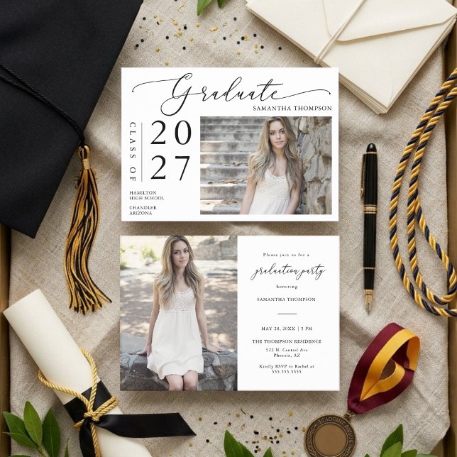 Simple Minimalist Script School Graduation Photo Invitation (Creator Uploaded)