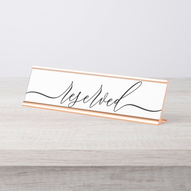 Simple Minimalist Script Table Reserved Desk Name Plate (Front)