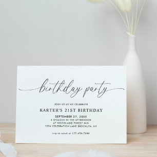 Simple Minimalist Script White Adult Birthday Invitation