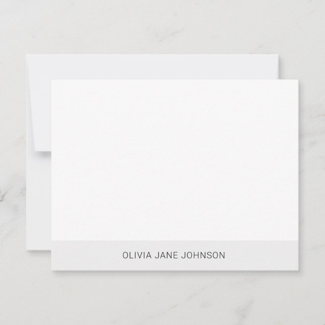 Simple Minimalist Silver White Flat Note Card (Front)