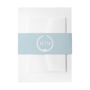 Simple Minimalist Soft Icy Blue Monogram Wedding Invitation Belly Band