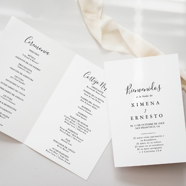 Simple Minimalist Spanish Folded Wedding Program (Creator Uploaded)