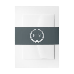 Simple Minimalist Stormy Dusk Blue Monogram Invitation Belly Band