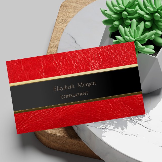 Simple Minimalist ,Stripe,Red  Leather Look Business Card (Creator Uploaded)