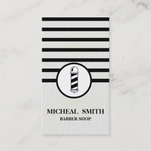 Simple Minimalist Striped Chic Barbershop Business Card