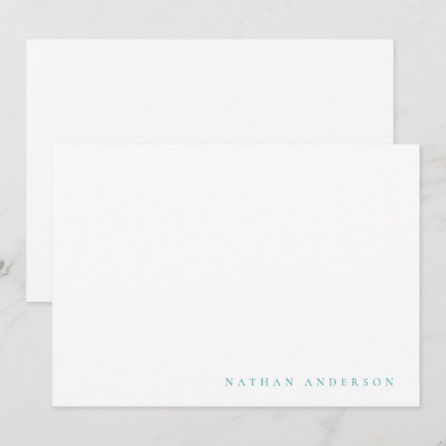 Simple Minimalist Teal Blue Correspondence   Card (Front/Back)