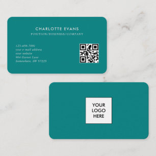 Simple Minimalist Teal Logo QR Code Business Card